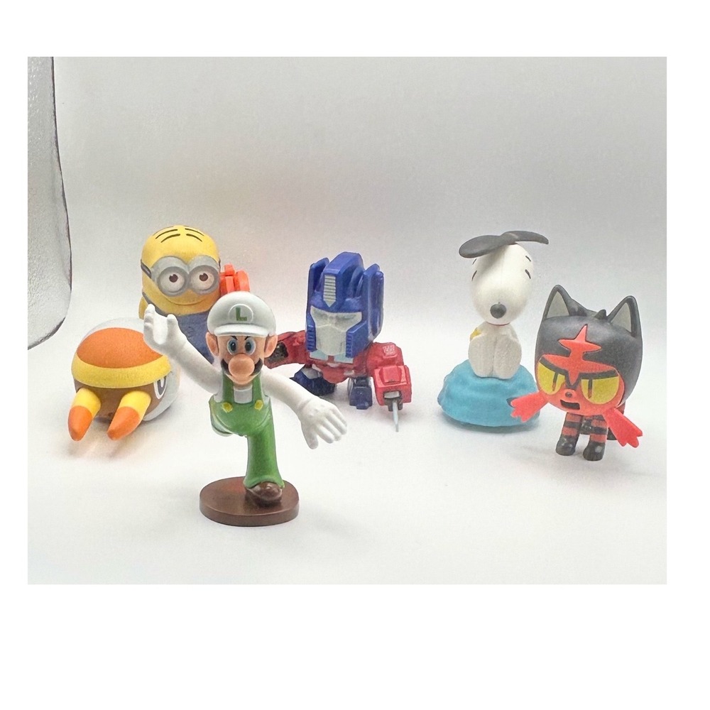 Mixed Character Figure Lot Luigi Optimus Prime Snoopy Minion Pokemon Litten 6pc - Picture 2 of 9